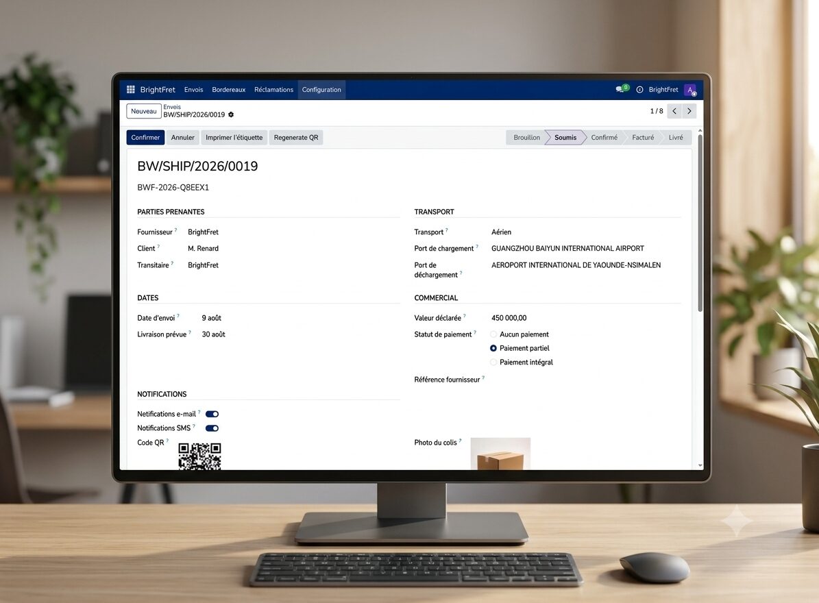 Laptop showing the BrightFret back-office shipment dashboard