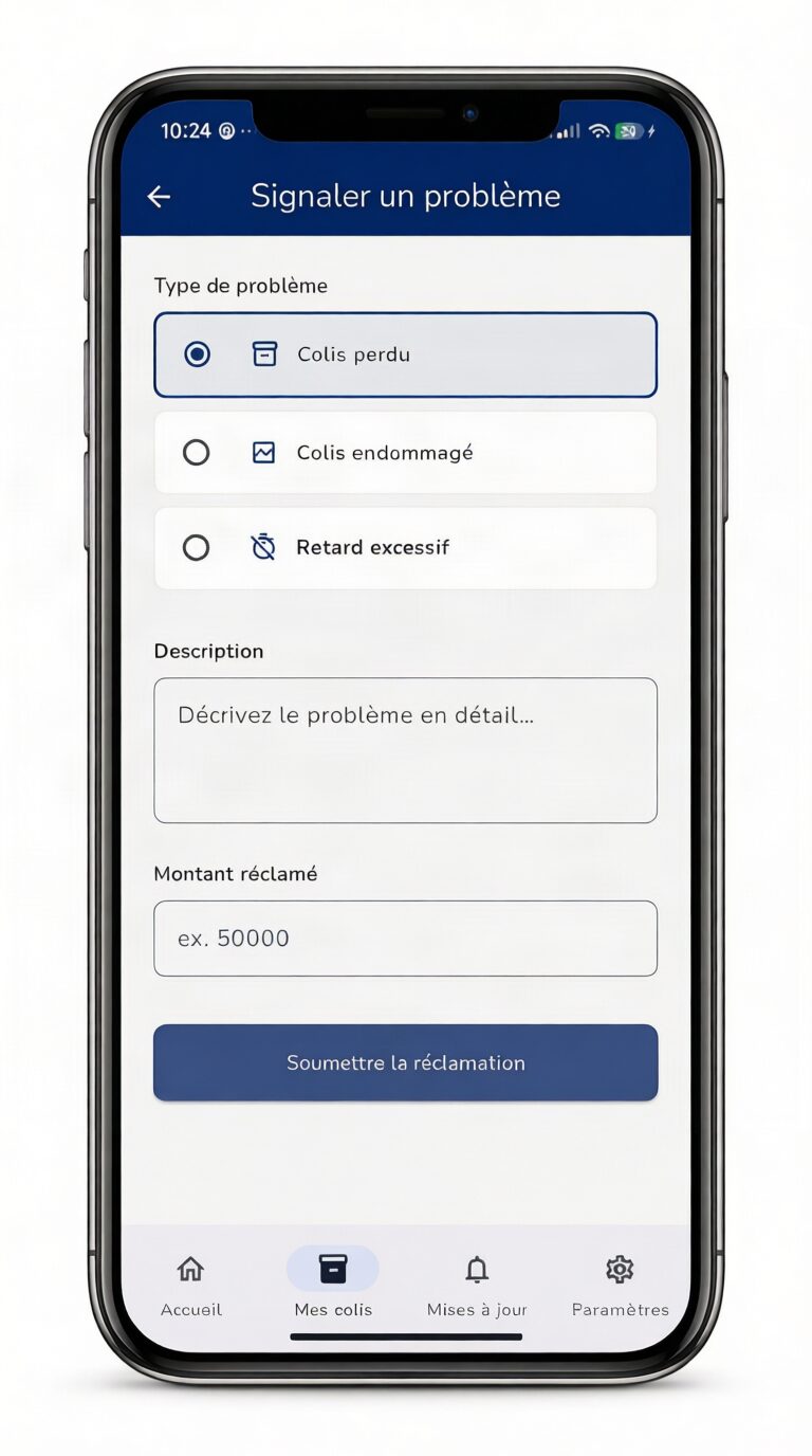 Phone screen showing a claim submission form