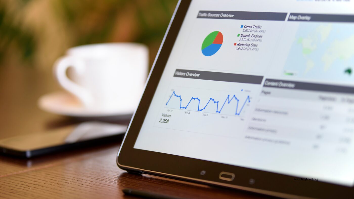 Business dashboard analytics on tablet screen